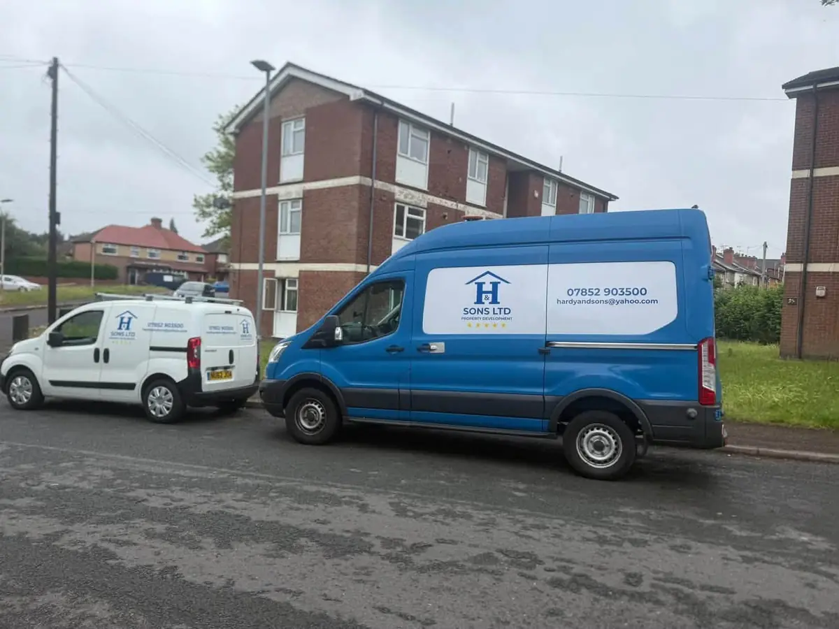 Hardy and Sons blue and white branded vans