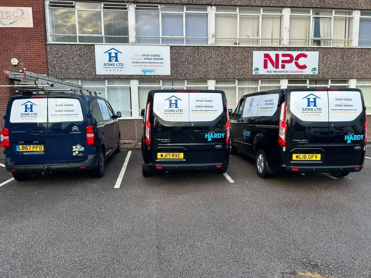 Hardy and Sons branded fleet outside the company office