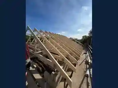 Roof frame taking shape for the detached garage build by Hardy and Sons