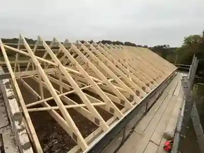 Completed timber roof frame for the detached garage build by Hardy and Sons