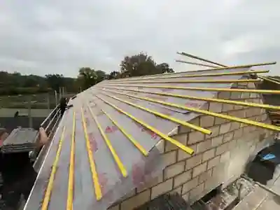 Roofing membrane and battens for the detached garage build by Hardy and Sons