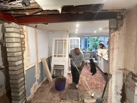 Opened internal kitchen area after structural steel installation