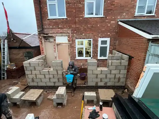 Kitchen extension block walls being raised by Hardy and Sons