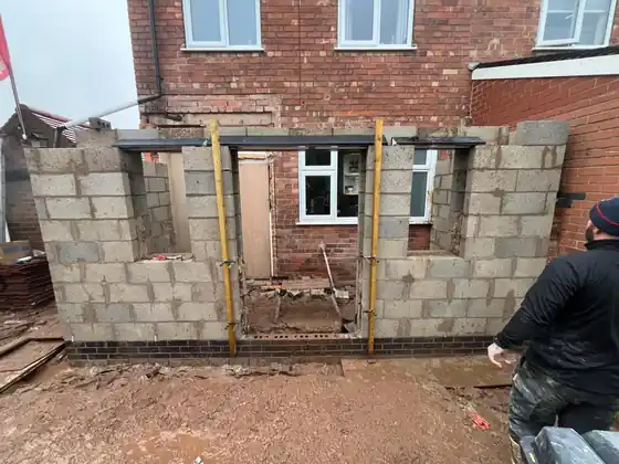 Structural openings and lintels formed in the kitchen extension