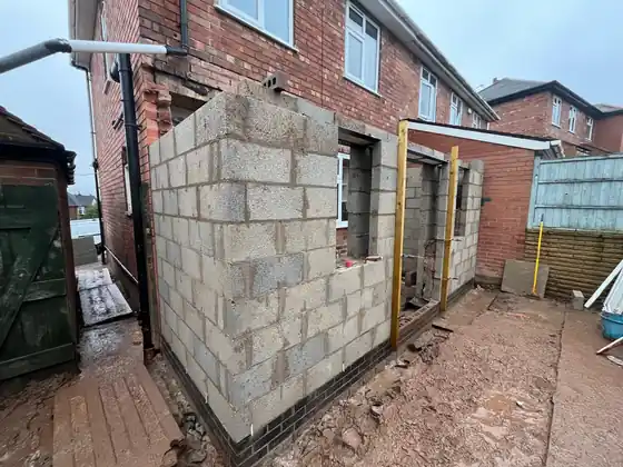 Cavity blockwork completed around the kitchen extension walls